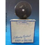 A Hardy Brothers 3 3/8ths diameter 'Perfect' fly fishing reel in original box.