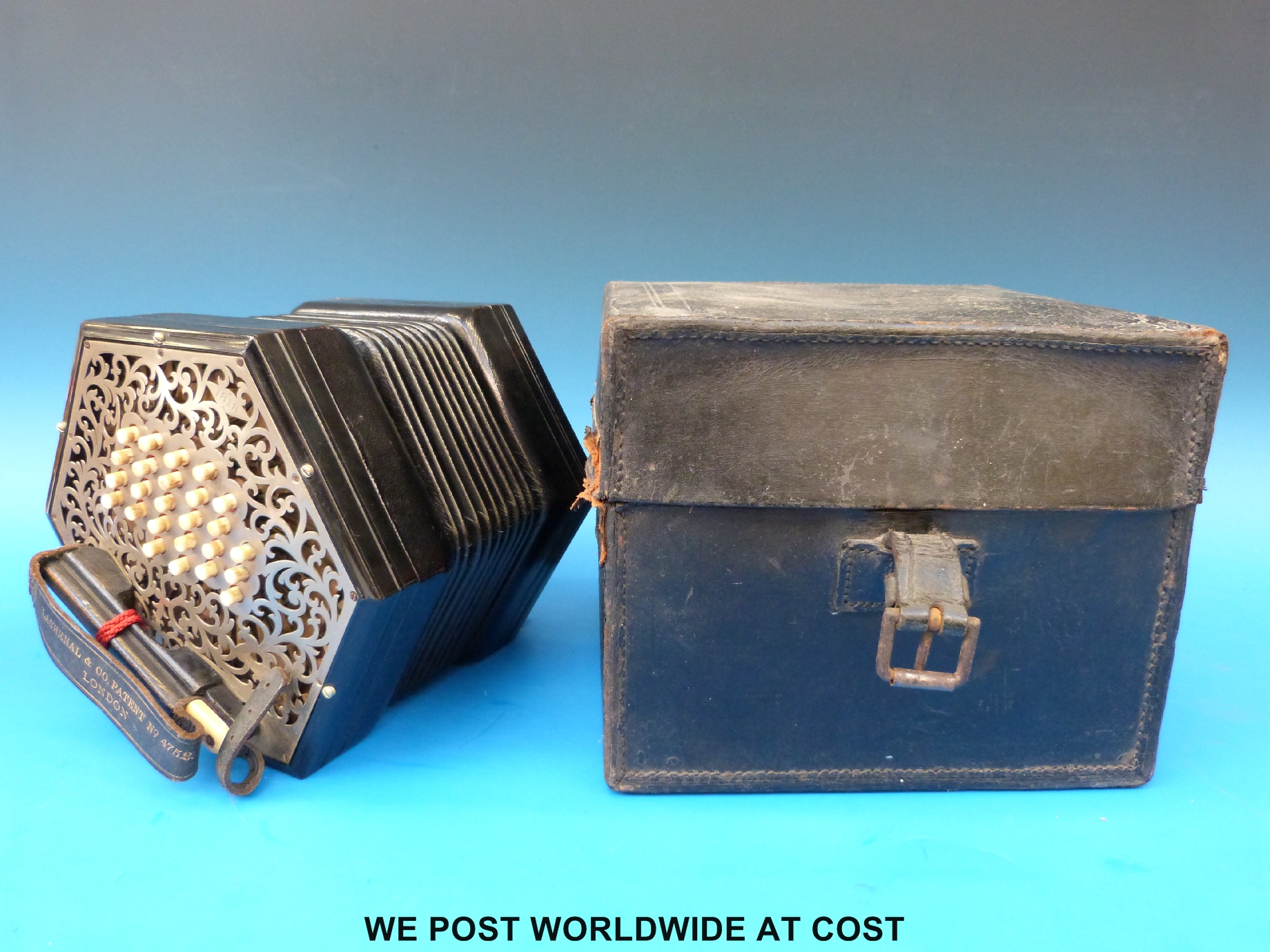 A c1900 MacCann Duet concertina by Lachenal & Co with 56 bone buttons, - Image 3 of 3