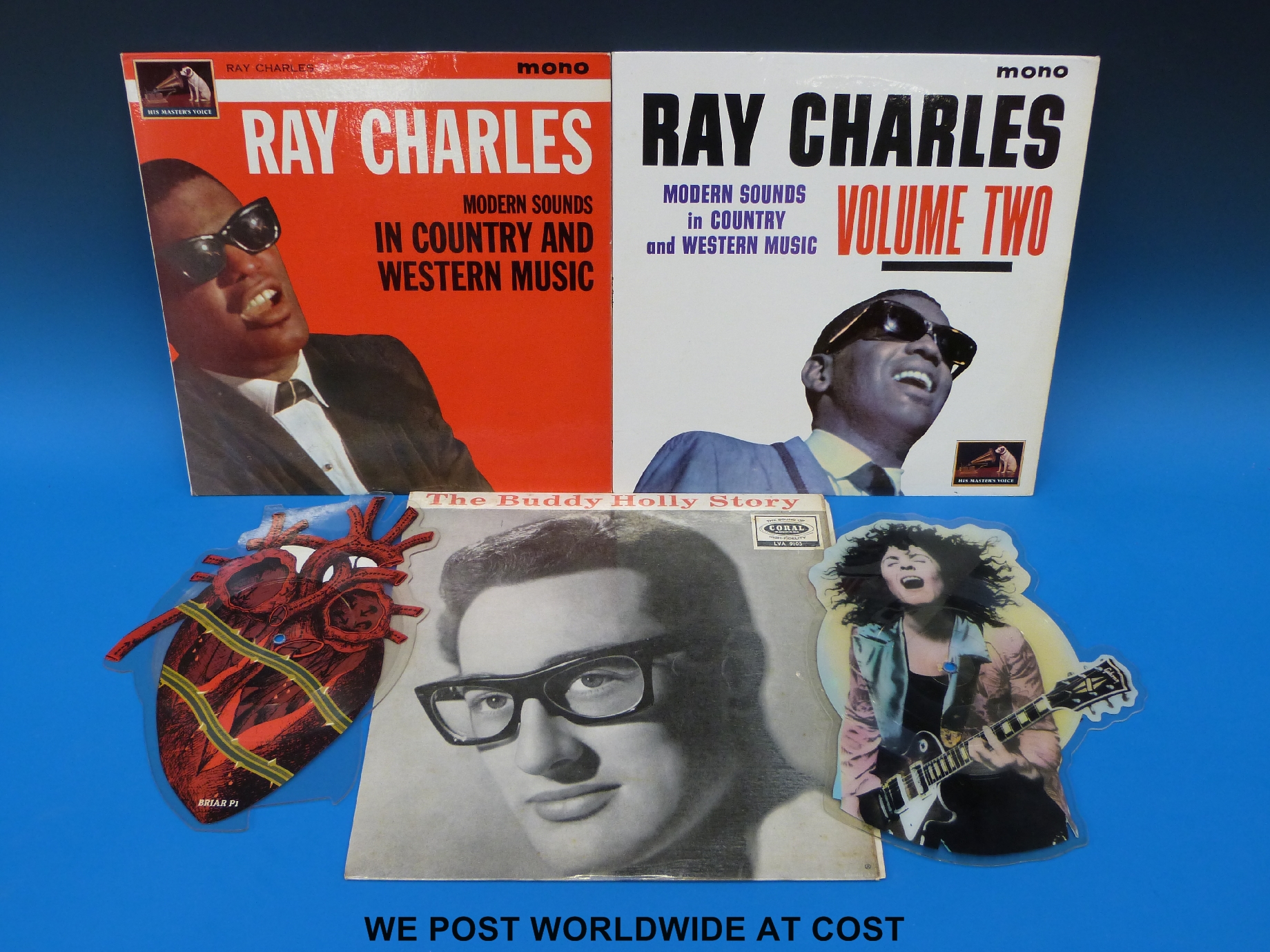 Approximately 100 pop records, many original 1950's and 1960's flip back sleeves; Buddy Holly,