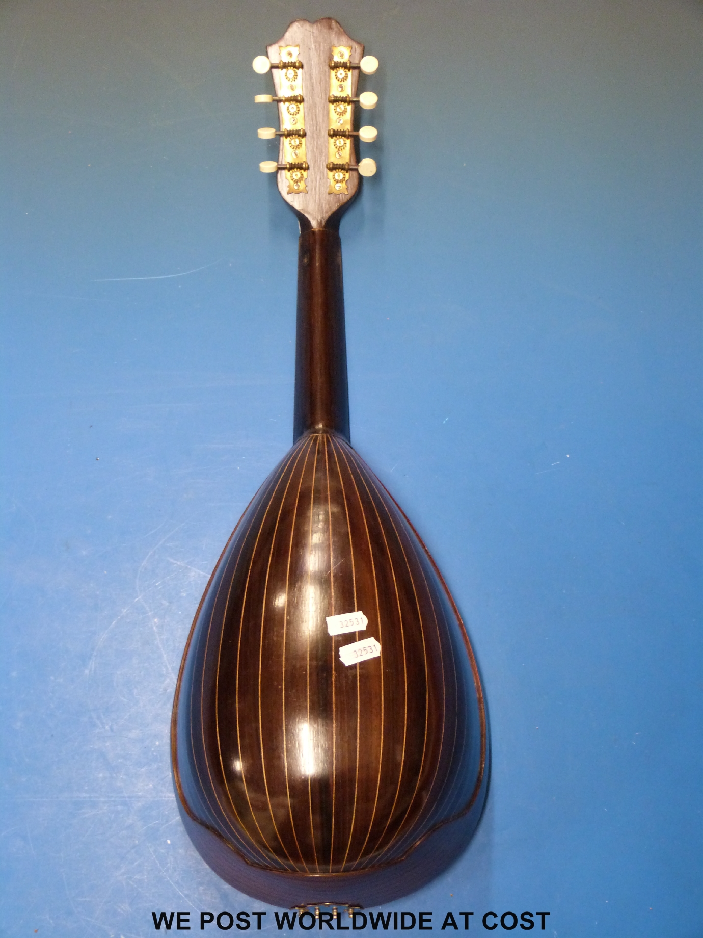 A cased c1920 Ermelinda Silvestri Catania mandolin decorated with butterfly inlay and mother of - Image 4 of 4
