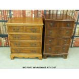 A reproduction serpentine fronted chest of drawers (width 50cm) and another similar chest of