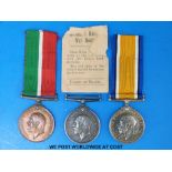 A WWI family medal group comprising 1914 -18 war medal and 1914 -18 Mercantile Marine medal awarded