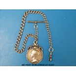 A Victorian South Africa medal on graduated hall marked silver watch chain,