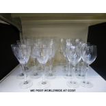 Two part suites of glasses, comprising 11 wine, 4 champagne & 6 wine, 8 champagne.