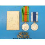 WWII Exemplary Police Service and Defence medals awarded to Sgt Frederick Rose & a Dock Police cap