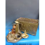 A quantity of copper and brass ware to include trays, eastern style items, horse brasses,