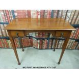 A 19thC /early 20thC ladies two drawer mahogany desk raised on tapering legs and spade feet (W85 x