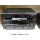 A Yamaha AV amplifier (DSP-AX763) together with a Sony FM Stereo FM/AM tuner (ST-SE520) with