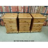 Three pine bedside chests (width 42cm)