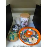 A collection of retro and other ceramics including Poole, Portmeirion, Deco jug,