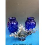 A pair of flash overlaid cut glass vases, height 27cm,