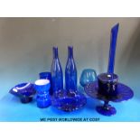 A collection of glass including Bristol Blue,