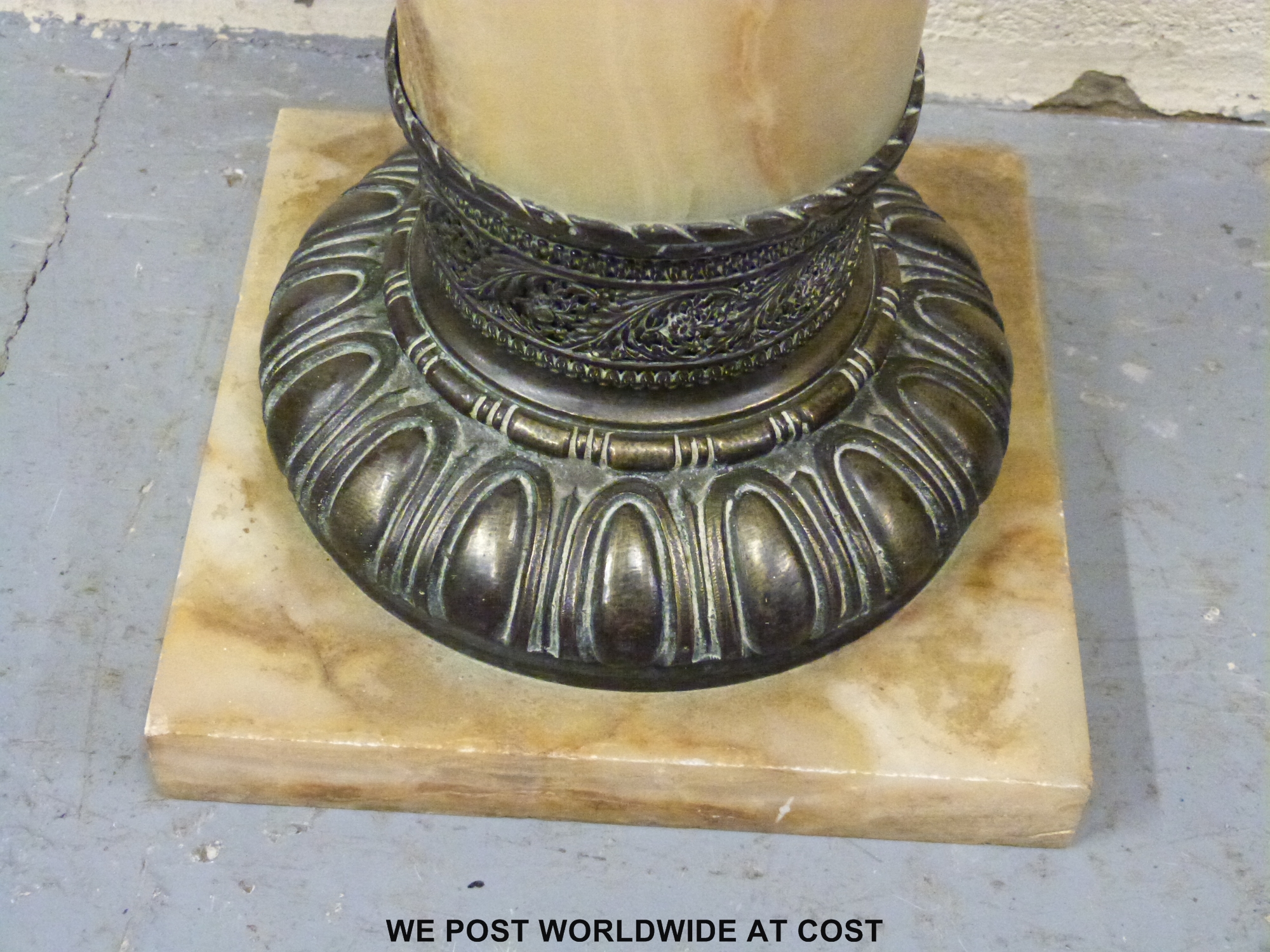 A late 19thC marble column and plinth with cast metal mounts probably bronze. - Image 2 of 2