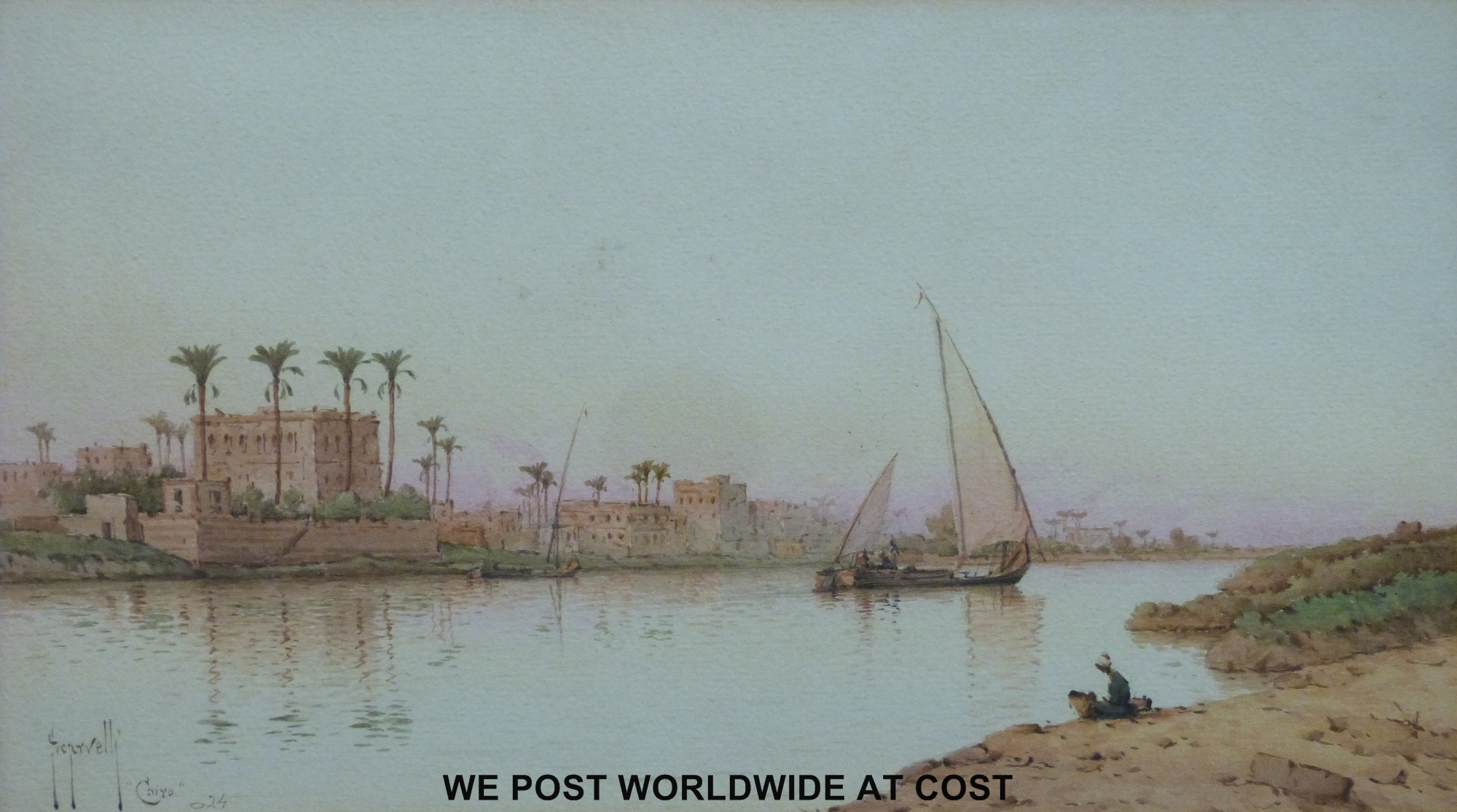 Watercolour indistinctly signed possibly Servelli and titled 'Cairo' (16 x 29cm) together with