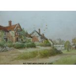 Josh Fisher watercolour village scene (17 x 23cm)