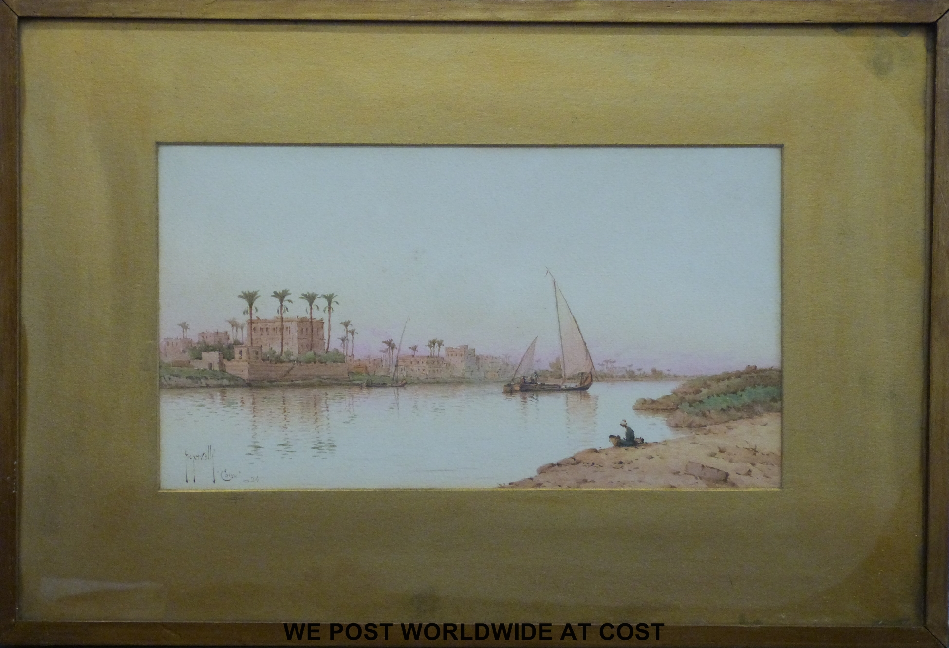 Watercolour indistinctly signed possibly Servelli and titled 'Cairo' (16 x 29cm) together with - Image 2 of 6