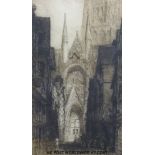 James Alphege Brewer etching of Rouen Cathedral - the entrance to the South Transept, c1920,