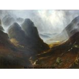 Victorian oil on canvas of mountainous glen and loch, indistinctly signed and dated,