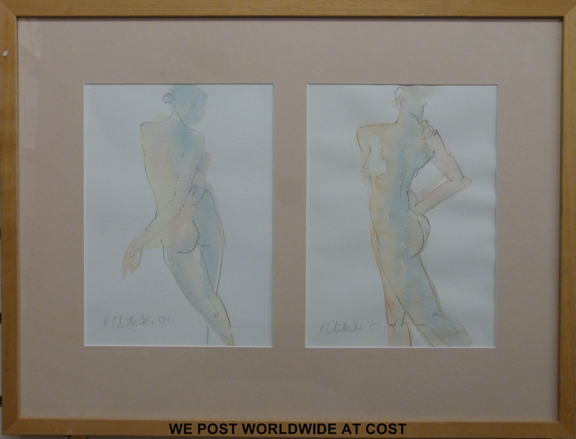 R Chillenda '07 framed sketch and wash studies of female nudes (each 30cm x 21cm) - Image 2 of 4