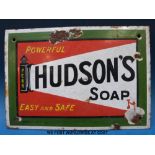 A small Hudson's Soap enamel sign (18 x 25cm)