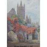 Elizabeth Drake watercolour possibly Gloucester Cathedral,