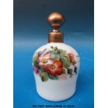 Opaque white glass Staffordshire scent bottle with hand painted decoration C1800