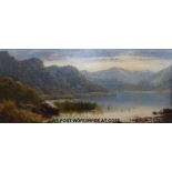 Pair of possibly Victorian oils on board, mountains, lakes, fishing,