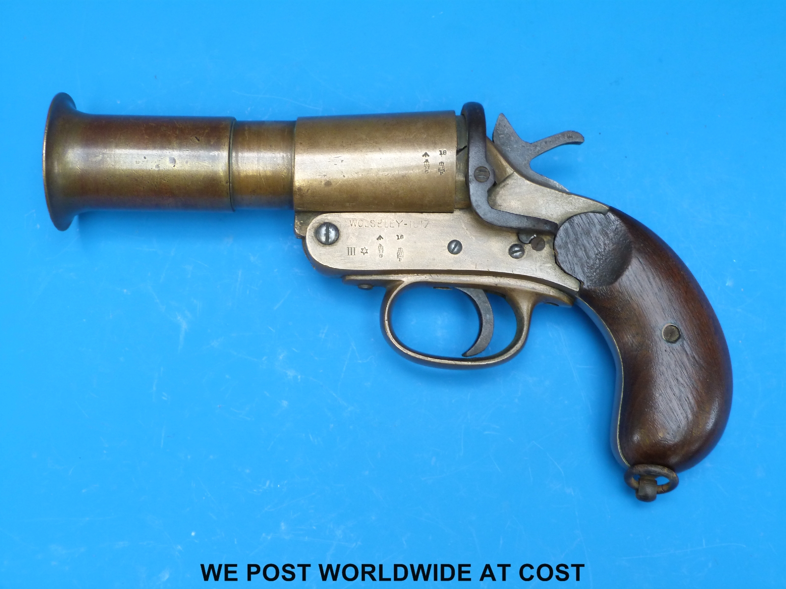 Wolseley No 1 Mark III flare gun or Very/signal pistol marked Woseley 1917 and with multiple proof - Image 2 of 4