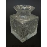 Iittala, Finland 'crocus' vase with cuboid body, textured finish and original label,