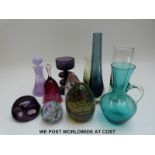 Eleven glass vases and paperweights by Caithness, Wedgwood,