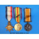 A WWI medal trio comprising 1914-1915 star stamped 2 Lieut. R.W.