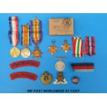 A WWI and WWII father and son medal group, comprising WWI trio awarded to S4-086603 Pte L.Marmont A.