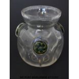 Stuart & Sons crystal glass vase of globular form with collared neck and reeded rim decorated with