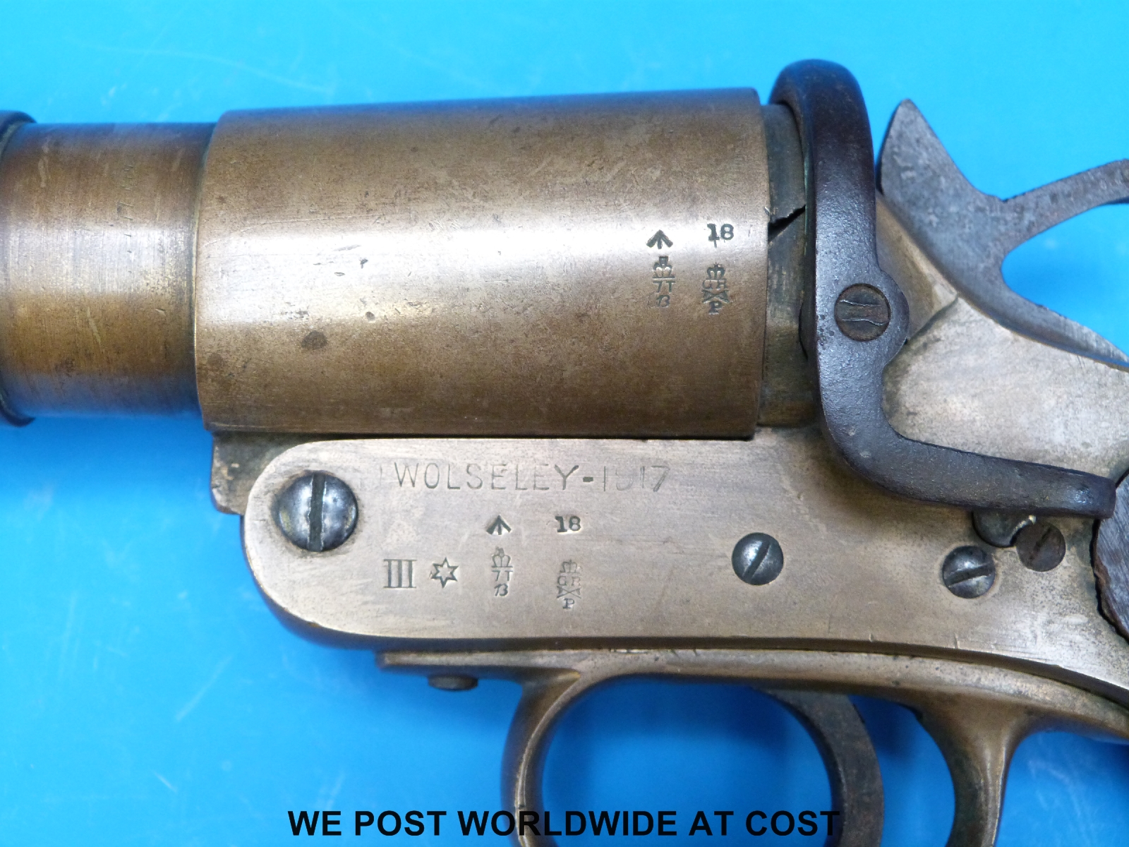 Wolseley No 1 Mark III flare gun or Very/signal pistol marked Woseley 1917 and with multiple proof - Image 3 of 4