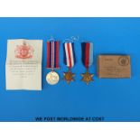 A WWII medal trio comprising 1939-1945 star,