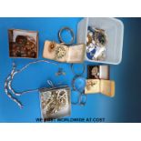 A collection of costume jewellery, also includes silver bangle,