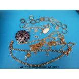 A quantity of chains, rings to include four silver examples, silver necklace,