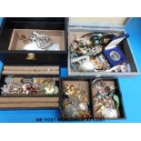 A large collection of costume jewellery, watches, Stratton compact, silver earrings,