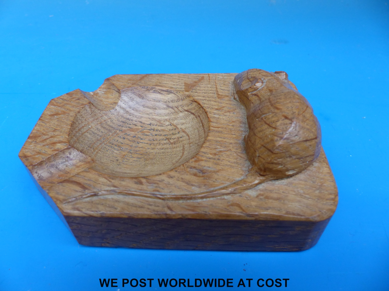 A Robert 'Mouseman' Thompson adzed oak ashtray with carved mouse