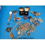 Costume jewellery to include eagle buckle, watches, brooches, etc.