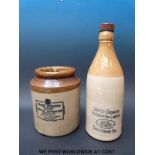 A stone bottle United Chemists, Cheltenham Spa, together with a stone marmalade jar, Frank Coopers,