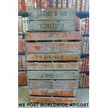 Five local interest vintage wooden crates, some with lids, comprising four L.