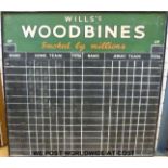 A Wills' Woodbines skittles scoreboard (104cm x 108cm)