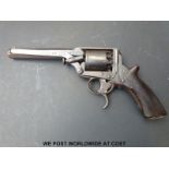 Tranter 54 bore self-cocking hammer action five shot revolver with chequered grip,