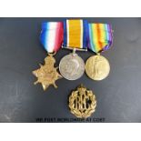 A WWI medal trio including Aug-Nov 1914 star stamped Sargent B.