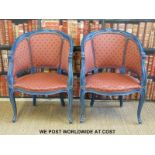 A pair of blue painted tub chairs
