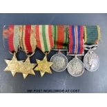 A miniature set of six WW2 medals comprising Territorial Efficient Service Medal,