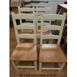 Four beech and painted chairs