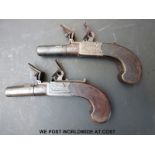 James Grice, London pair of flintlock hammer-action muff pistols with shaped mahogany grips,