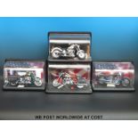 Four Franklin Mint diecast model Harley Davidson motorbikes, 1999 Road King, 1998 Fat Boy,